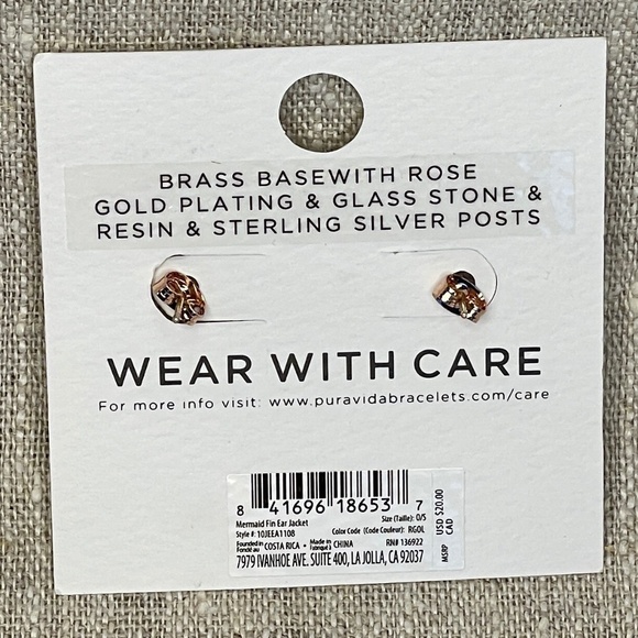 Pura Vida Mermaid Fin Rose Gold Plated Sterling Silver Earrings - Picture 4 of 5